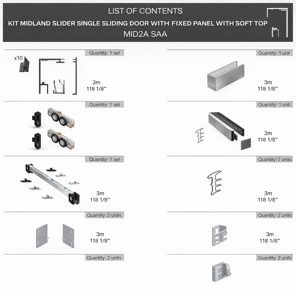 Midland Slider Kit Single Sliding Door with Fixed Panel and Soft Close ...